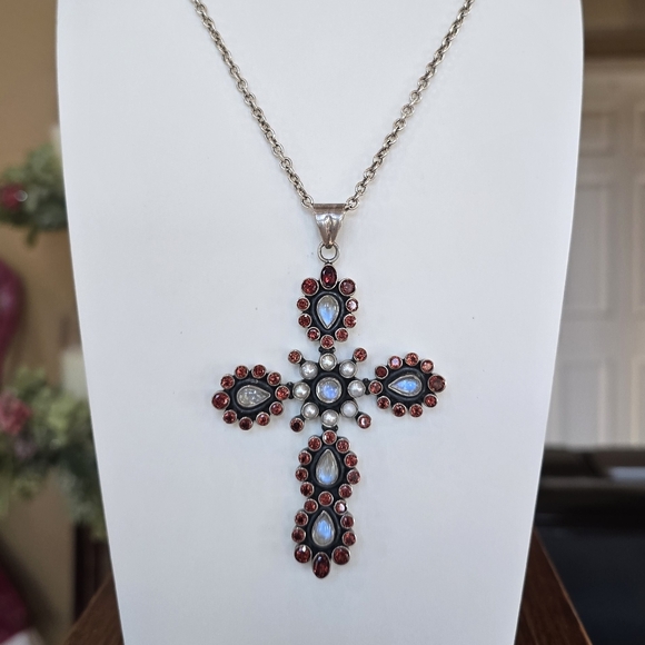 Nicky Butler Signed Cross Gemstone Sterling Silver Necklace - Picture 6 of 6